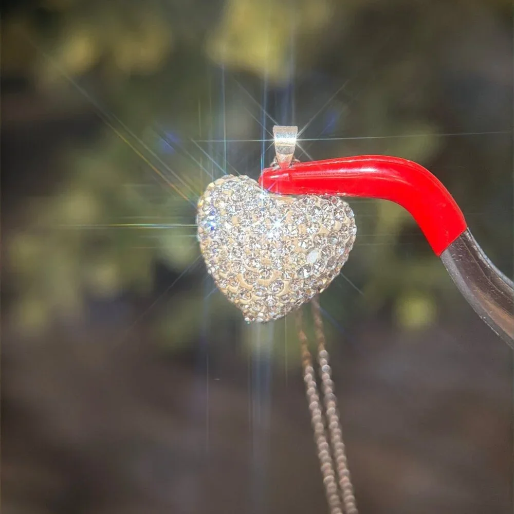 Sterling Silver 925 Pave Crystals Heart Necklace‎
